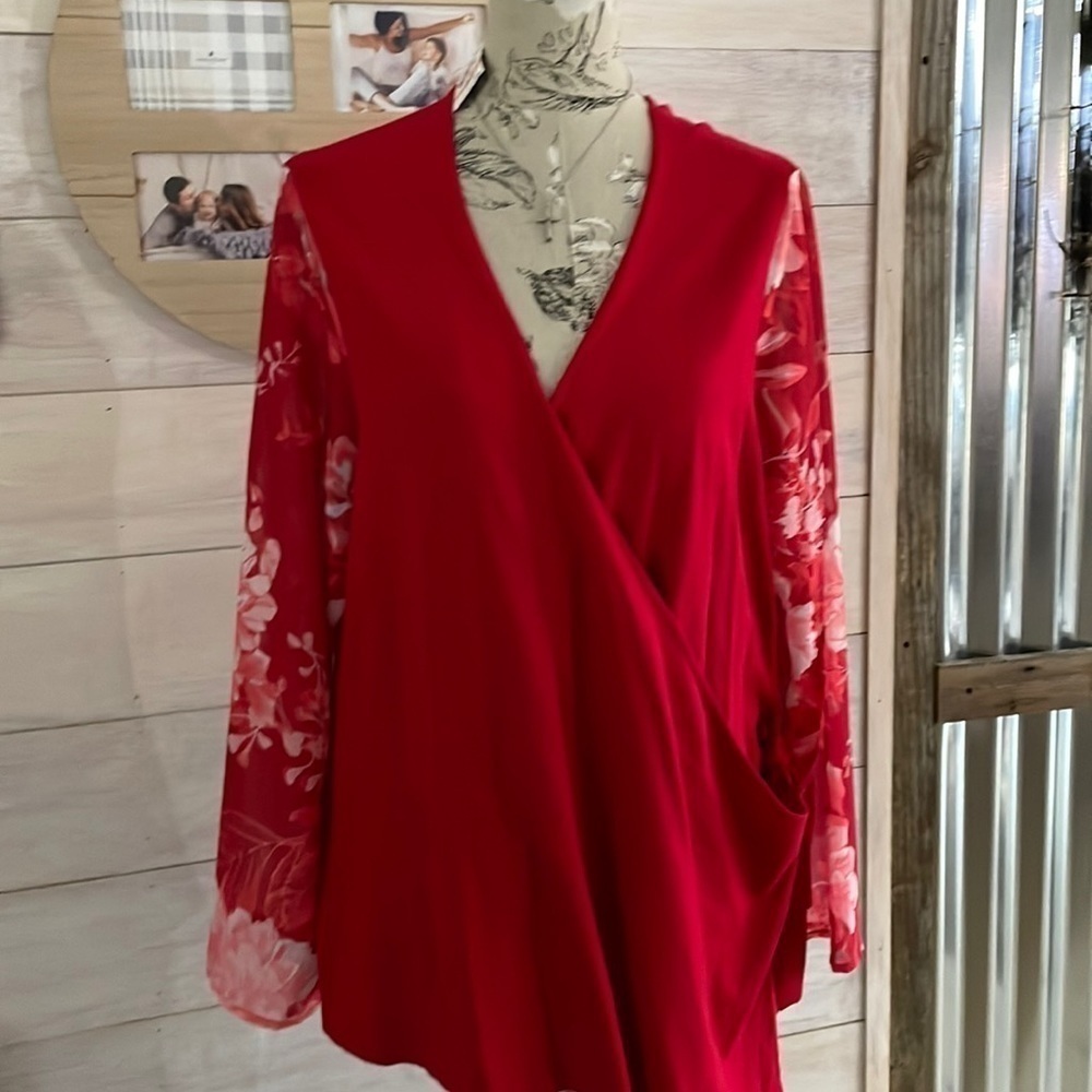 INC Red Criss Cross Top 2X